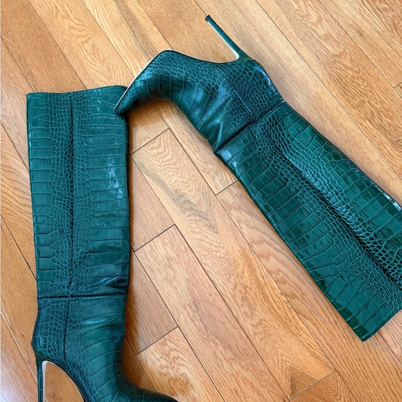 Paris Texas Elegant Green Crocodile-Embossed Knee-High Boots - Picture 1 of 7